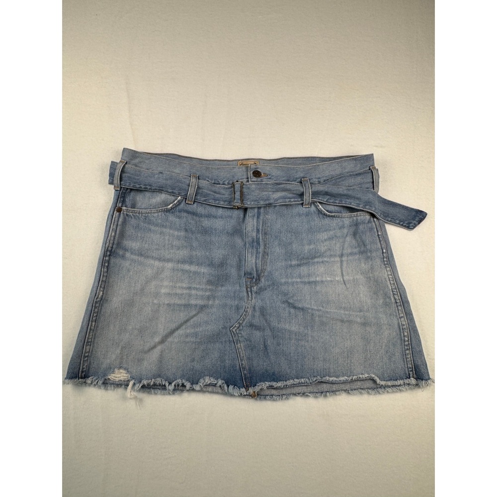 Polo Ralph Lauren Denim Mini Skirt Light Wash Belted Raw Hem Distressed Womens - Picture 10 of 15